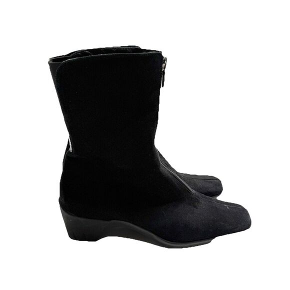 Aquatalia Marvin K Women’s 9.5 Black Boots Ankle Bootie Square Toe Suede Leather - Picture 1 of 13
